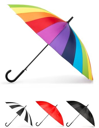 Totes Auto Open Water Repellent 24 Rib Stick Umbrella with J Hook Handle