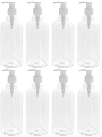 BESTonZON 8 x 500ml Empty Clear PET Plastic Reusable Bottles w/Transparent Lotion Pump Dispenser