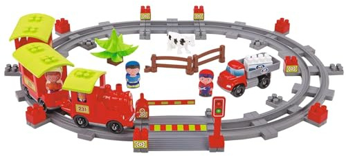 Ecoiffier – Abrick Eisenbahn Lokomotive – 69-teiliges Baustein-Set, mit Figuren, Tieren, Bahnübergang, Gleisen, für Kinder und Kleinkinder ab 18 Monaten