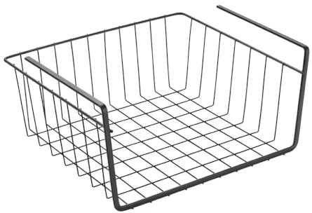Metaltex Lava Kanguro - Under Shelf Storage Basket - Space-Saving Shelf Organiser - Undershelf Basket for Kitchen Essentials - With Touch-Therm Finish - 30 x 26 x 14cm, Black