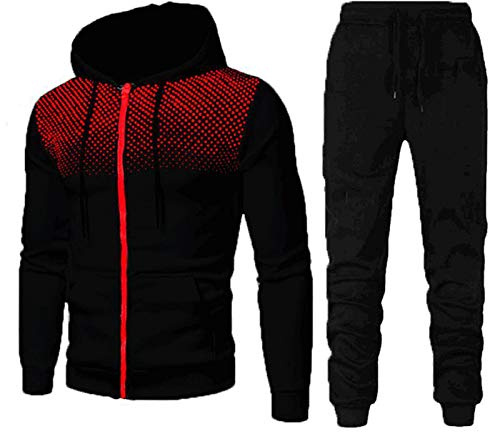 RPixc Tenue Sport Homme DéContracté Hooded Survetement Ensemble Doux Chic VêTement Complet Full Zip Sweat à Capuche Et Pantalon Pois Printemps Fall Noir Gris Taille M 3xl, Ni_katracksuit44558, L