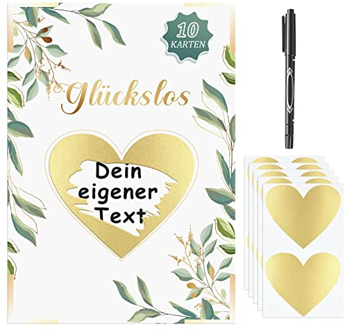 10er Pack Grün Brautjungfern Antragskarte und mit 10er Pack Herz Kratz Aufkleber Trauzeugin Handgefertigte Rubbelkarte und Grußkarte Gold Kratz Etikette mit Stift Hochzeit (Lebendiger Stil)