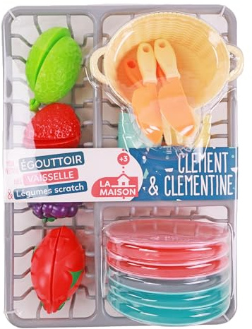CLEMENT CLEMENTINE - Geschirrabtropfkorb mit Gemüse - Rollenspiel - 011752 - Mehrfarbig - Kunststoff - Spielzeugküche - Kinderspielzeug - 30 cm x 22 cm - Ab 3 Jahren