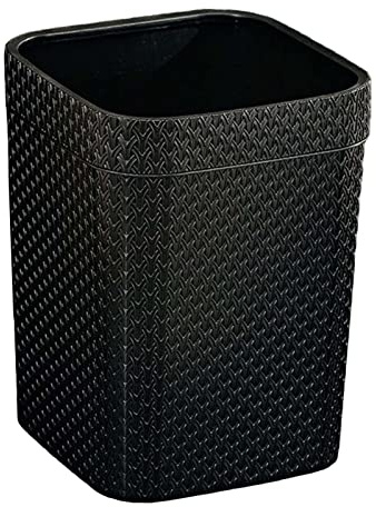 Papierkorb im Rattan-Stil aus Kunststoff, schmal, quadratisch, Mülleimer, Abfalleimer, Mülleimer für Zuhause, Büro, Badezimmer, Toilette, Hinterhof, Schwarz