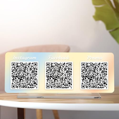 Pahdecor Benutzerdefinierte Mini Multi QR Code Zeichen Business Social Media Zeichen Single Scan to Sign Clear Acryl Personalisierte Geschäft Salon Beauty Friseure Kosmetikerin (3 Code)