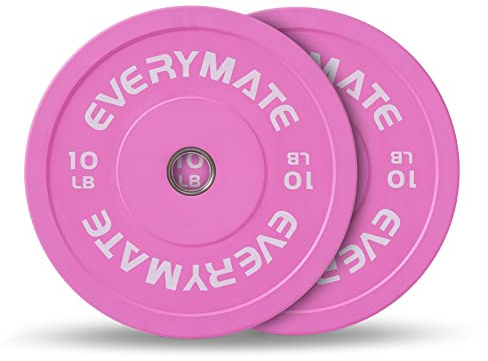 EVERYMATE 10LB Olympic Bumper Plates Set Weight Plates for Cross Training and Weightlifting, 2 Inch, Pink