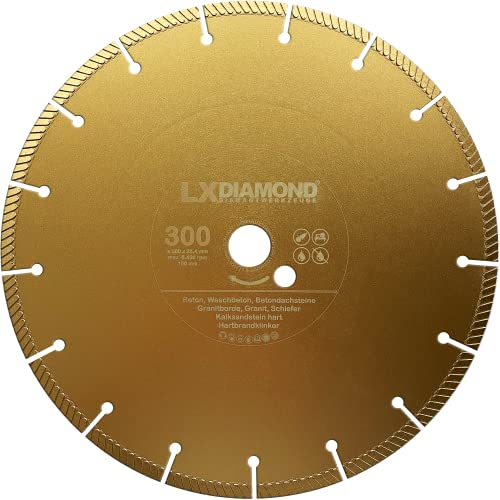 LXDIAMOND Diamant-Trennscheibe 300mm x 25,4mm - geeignet für Beton Granitborde Granit Hartbrandklinker Kalksandstein hart - Diamantscheibe 300 mm in Premium Qualität