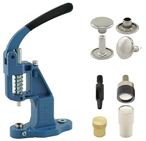 Nietpresse Set mit Hebelpresse, Nietwerkzeug und 50 Stück DoppelKopf Nieten 7 mm, Silber, Stahl | Handpresse | DIY | Für Leder, Kleidung, Jeans, Gürtel, Schuhe..