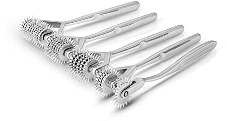 Pinwheel Sensory Roller for Adults – Spiky Massage Roller, BDSM Pinwheel, Sensory Testing Wheel, Pain Stim Toy, Metal Pin Roller, Spiky Hand Roller Fidget, Stainless Steel Roller (3 Wheels)