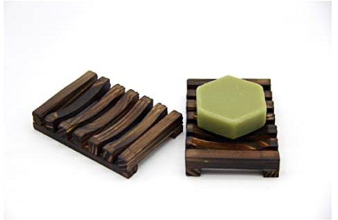 WeddHuis Natürliche Bambus Seifenschale Set - 2 Stück, Handgefertigt aus Holz, ideal für Bad Waschbecken Deck, Seifenhalterung