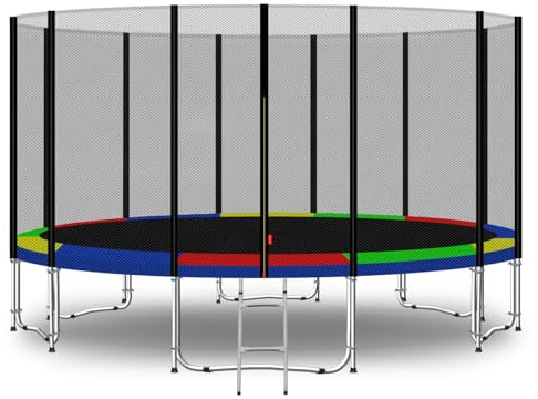 Baunsal® Trampolin Outdoor Ø 427 cm (EXD) bunt als Komplettset mit Federabdeckung, Sprungmatte, Netz und Leiter - Gartentrampolin Spielzeug für Kinder