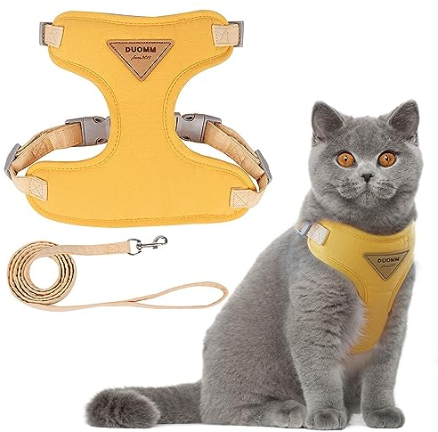 Katzengeschirr, Verstellbares Katzengeschirr Ausbruchsicher，Katzengeschirr mit Leine Ausbruchsicher, Premium Welpengeschirr mit Weich, für Kleine Tiere Verstellbar Brustgeschirr, Gelb, XS