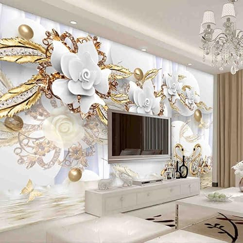 Europäischen Stil 3D Weiße Blumen Schmuck Tapete Foto Wandmalereien Wohnzimmer TV Sofa Hotel Hintergrund Wand Papier Wohnkultur