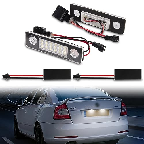 POPMOTORZ LED Kennzeichenbeleuchtung, 2 Stück LED Nummernschildbeleuchtung 2835 SMD mit CanBus Fehlerfrei 6000K Xenon Weiß für S-koda Octavia II 1Z Limousine Octavia II 1Z kombi Rommester 5J