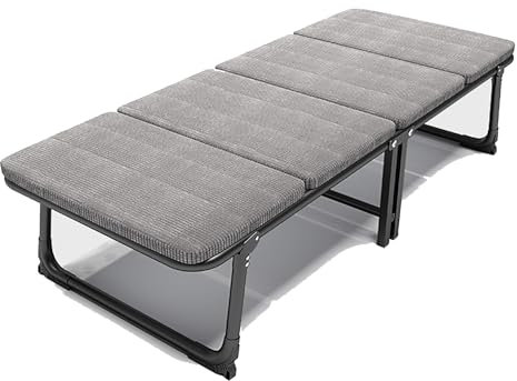 Klappbett Gästebett Mit Rollen, Reisebett Stabiler Metallbett Rahmen Mit Memory Foam Matratze, Schlafsessel Liegestuhl Klappbar Für Schlafzimmer & Büro, Belastbar 200kg, 185×63×37cm ( Color : Gray , S