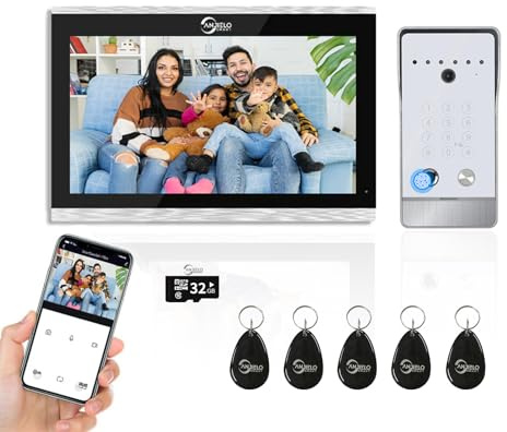 Tuya Video Türklingel Wohnung Gegensprechanlage, WiFi 10-Zoll-Touchscreen-Monitor mit Wired 1080P Türklingel, 5 in 1 Unlock, Unterstützung Fingerabdrücke, RFID-Karten, Passwörter, für Home Villa, Weiß