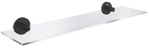 GROHE Start Tablette en Verre, Etagère de Salle de Bain, Fixations Cachées, 53 cm, A coller avec GROHE QuickGlue ou à visser, Noir Mat, 412022430