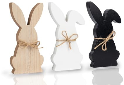 GISELA D Holz Hasen Deko,Osterhase Holz,zum Hinstellen, Osterdeko Holz Hase,3er Set Deko Aufsteller für Ostern