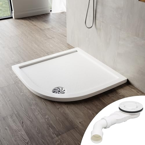 SONNI Plato de ducha ovalado, 90 x 90 x 4 cm, perfil bajo, con radio de 550 mm, extraplano, SMC, incluye desagüe