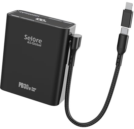 Batterie Externe, 10000mAh 30W Power Bank USB C in/Output Charge Rapide avec Câbles Intégrés, 2 Sorties, Chargeur Portable Powerbank pour iPhone 17 16 15 14 13, Samsung Galaxy, MacBook Air, iPad Pro