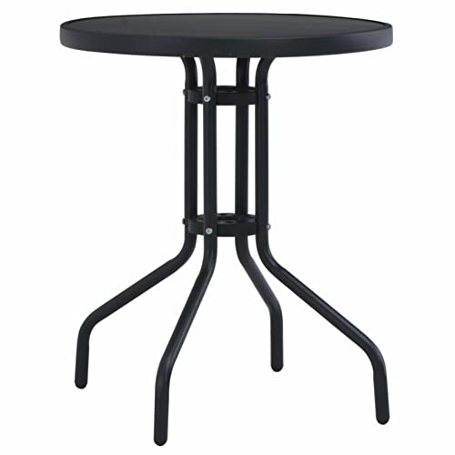 LAPOOH Gartentisch, Gartentisch, Terrassentisch, Esstisch Garten, Gartenesstische, Gartenmöbel, Außentisch, Schwarz 60 cm Stahl und Glas