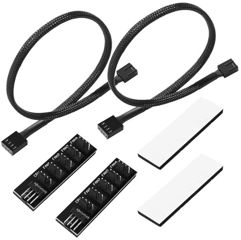 KUOQIY 2 Stücke 5 Port 4 Polige PWM Lüfter Splitter, 4-Pin-Stecker PC-Lüfter Hub, 4-polig / 3-polig Lüfter Stromkabel Hub Splitter Adapter, für 12V Computer 3-Polige 4-Polige Lüfter, Steckbar