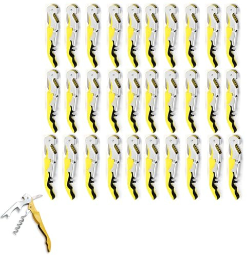 Cerniere in Acciaio Inox Cavatappi Chiave del Vino per i Camerieri del Ristorante, Sommelier, Baristi (yellow 30 pieces)