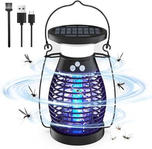 Insektenvernichter Elektrisch, 4200V Solar Mückenfalle Elektrischer Fliegenfalle Innen Outdoor Elektrische Fliegenfalle Anti Mücken Lampe Aussen Insektenfalle Moskitoschutz für Haus Mückenabwehr