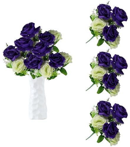 astylishome Tall Artificial Flowers Roses Fake Flower Realistic Bridal Bouquets Real Touch Plastic for Arrangement Wedding Table Centerpiece Party Home Decor Purple 0317