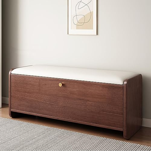 FKHFTI Shoe Bench Rack, Stylish Storage Bench, Shoe Cabinet Stool, Smooth Tipper Design Ottoman Foot Stool, Multi-Functional Shoe Organizer, for Small Apartments and Homes (Walnut 60x30x45cm)