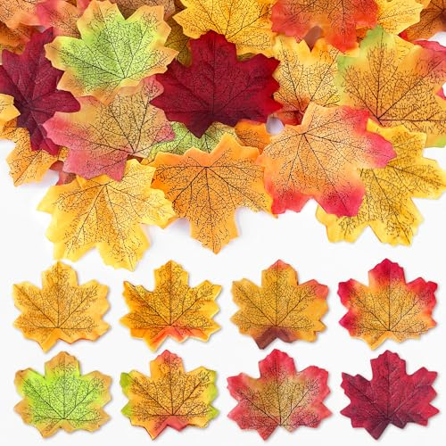 ROLLWAY 400 Pcs Künstliche Herbstblätter Deko Herbst Blätter Herbstlaub | 8 Farben, Kunstblätter Herbstdeko Blätter Ahornblätter Streudeko für Tisch Halloween Erntedankfest Hochzeit Dekoration