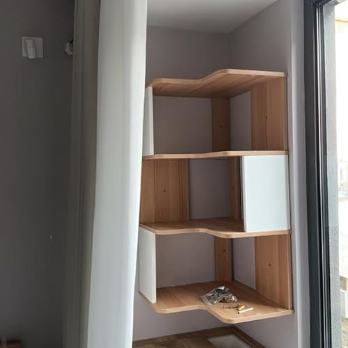 MTSYXYM Eckschrank Wohnzimmer, Holzschrank Aufbewahrungsschrank,Eckschrank Holz Wand,abgerundete Ecken,geschichtete Lagerung,Starke Tragfähigkeit,für Wohnzimmer, Esszimmer, Schlafzimmer.