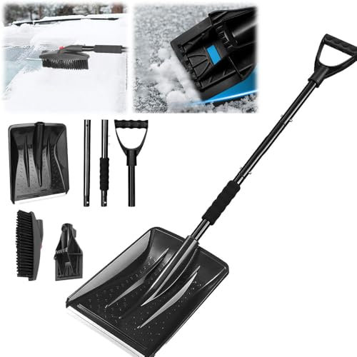 Vmxlso 112 cm Schneeschaufel, 3 in 1 Schneeschieber Auto, Abnehmbares Eiskratzer Auto, 360° Drehbarem Schneebürste Auto, Snow Shovel für LKW, Auto, Haus, Tragbare, Schwarz