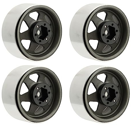 4Pcs Beadlock Wheel Rim Offset ‑8.9mm Metal Deep Dish Hub Wheel Rims for Axial SCX10 90046 1.9 Inch (Grey)