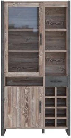 Highboard >Note< Die Glasvitrine Note in Betonoptik Dunkelgrau bietet mit 104,9 x 205,4 x 43,1 cm (B/H/T) viel Stauraum: 5 Fächer, 1 Glastür und 12 offene Fächer. Stabil und modern!
