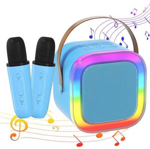 Kids Karaoke Machine with 2 Microphones, Gifts for Girls & Boys Toys Age 5-12 Year Old, Kids Microphone Birthday Presents with LED Party Lights and Bluetooth Speaker (Blue A)