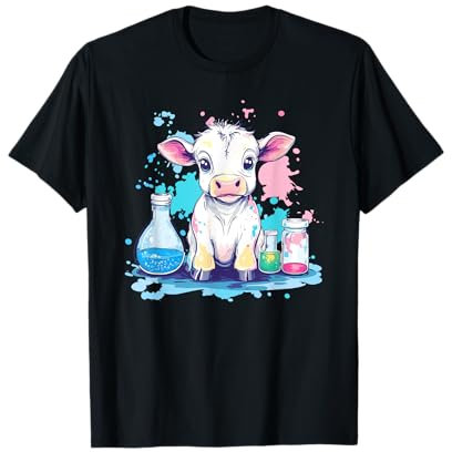 Cute Science Cow With Colorful Beakers T-Shirt