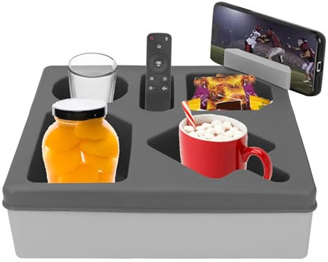 Bandeja Portavasos para sofá, Carrito de Plástico con Soporte para Teléfono, Soporte para Bebidas Antiderrames para Cama, Coche, Aperitivos con Control Remoto (GRAY)