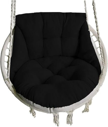 Hängematten-Stuhlkissen, Schaukelkissen, Hängekorb-Ei-Stuhlkissen, runder Sitz, Dickes Nest-Rückenkissen für Terrasse, Garten, Schaukelstuhl-Kissen, Sitzpolster,Black