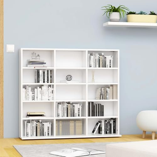 Iiaky Armoire à CD Blanc 102x23x89,5 cm Aggloméré,Porte Vinyle,Meuble Platine Vinyle,Rangement Vinyle
