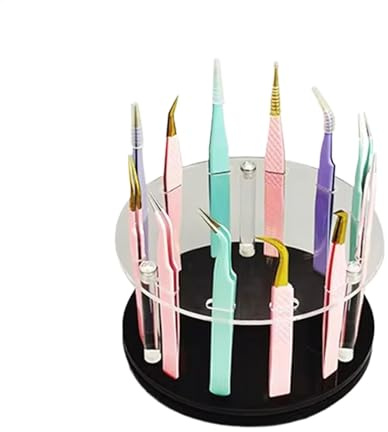 Dubbulon Tweezer Display Stand - 12-Holes Rotatable Acrylic Tweezers Holder,Acrylic Tweezers Holder Eyelash Extension Tool Display Shelf for Salon