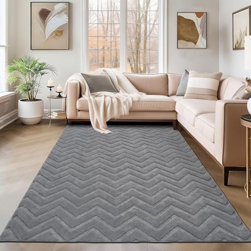 SHACOS Grey Rugs Living Room Large 200x290 cm, Modern Short Pile Rug Soft Washable Area Rug, Non-Slip Geometric Carpet Rugs for Bedroom, Dining Room, Home Office