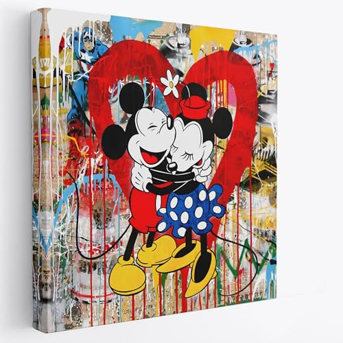 Banksy Riproduzione Artistica Topolino in Love 70x70cm - Quadro su Tela in Cotone con Telaio, Pronto da Appendere, Quadri Moderni Soggiorno, Arredo Casa Ufficio, Eco-Friendly, Made in Italy