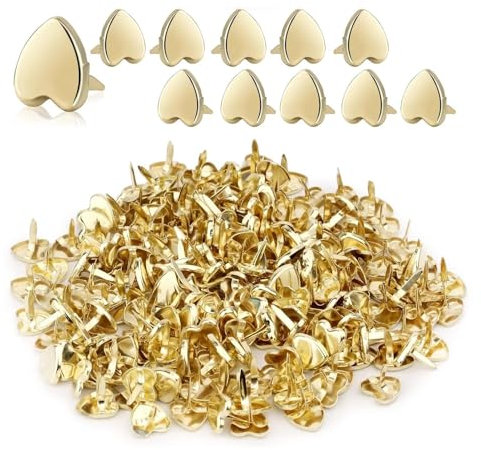 SDFLKAE Pack of 200 Heart-Shaped Pattern Bag Clips, Scrapbooking Brads Round Head Clips, Pattern Clips, Metal Letter Clips, Sealing Clips for Crafts, Embellishments and DIY (Gold)