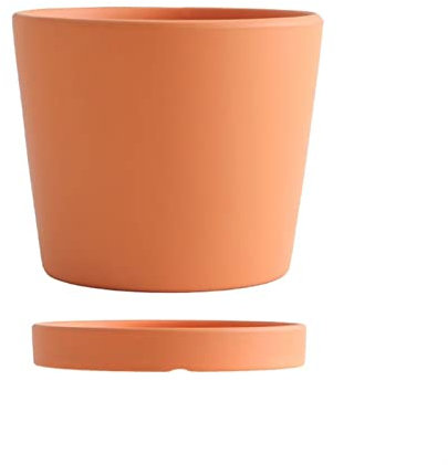 Maceta redonda de cerámica con agujeros de drenaje y bandeja para suculentas, cactus, orquídeas, maceta naranja