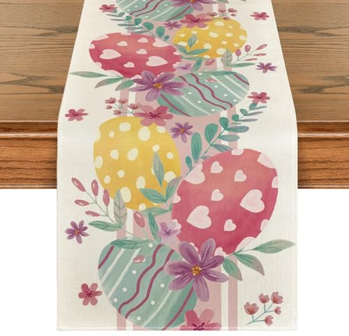 ZGGZHeim Runner Pasqua, Runner da Tavola con Uova di Pasqua, Uovo di Tovaglie Pasquali, Lavabile e Riutilizzabile, per Tavola Primaverile Delle Feste Decorazioni 33 x 183cm