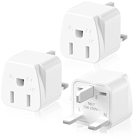 3-Pack US to UK Travel Adapter - HITRENDS Type G Grounded Plug Converter (3-Pin UK Socket), Universal Power Adapter for USA/UK Devices, White