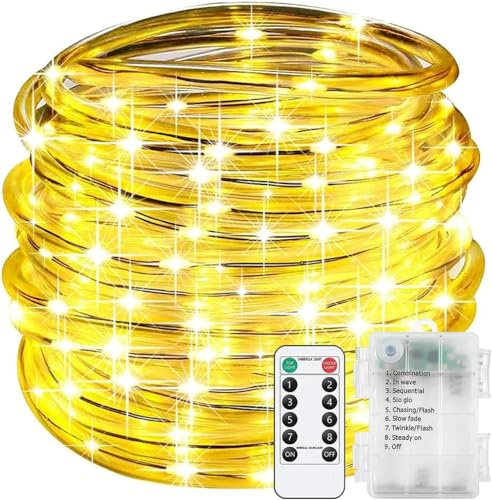 SUAVER LED Lichterschlauch Außen Wasserfest LED Schlauch Lichterkette mit Fernbedienung 8 Modi,Batterie Seil Licht für Party Hochzeit Weihnachten Dekolicht Tube String Lichter (Warmweiß, 20m 200LED)