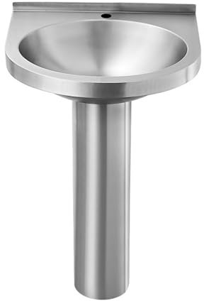 CAFIEDR Lavabo de Pedestal de Acero Inoxidable con desagüe, Acabado Cepillado, Columna de Lavabo de pie, Grifo Opcional.(H)
