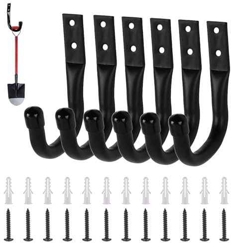 Yudobliss Ganchos para Colgadores de Garaje, 6 Pcs Ganchos en J Resistentes, Yard Rack Set, ganchos para Escaleras, Colgadores de Pared Negro, para Herramientas Eléctricas, Escaleras(11,5 cm x 9 cm)